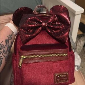 Loungefly Burgundy Sequin Bow Backpack